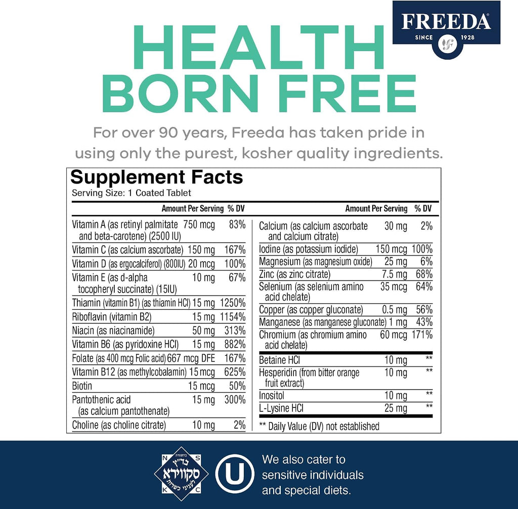 Freeda Senior Multivitamínico - 250 Comprimidos - Kosher, Vegano, Sin Gluten