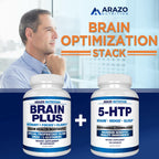 Arazo Nutrition Brain Plus – Suplemento Nootrópico para Memoria, Enfoque y Claridad Mental con DMAE, Bacopa Monnieri, L-Glutamina y Multivitaminas