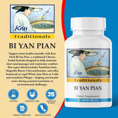 Kan Herbs Company Bi Yan Pian – Fórmula Herbal Tradicional China para la Salud Sinusal, 60 Comprimidos – Image 2