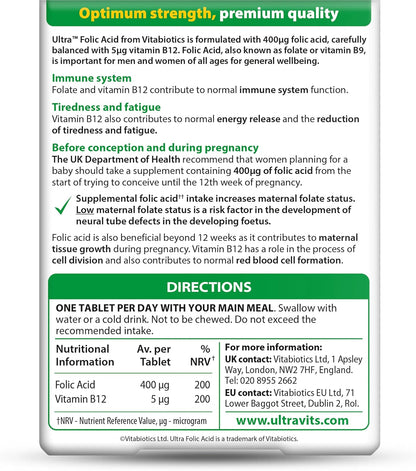 Vitabiotics Ultra Ácido Fólico 400 µg con – El ácido fólico contribuye a la formación normal de las células – Image 2