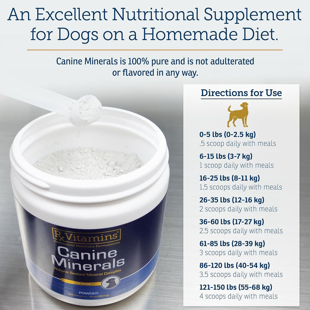 Rx Vitamins Canine Minerals - Minerales Esenciales para Perros - Calcio, Magnesio, Hierro - 454 g