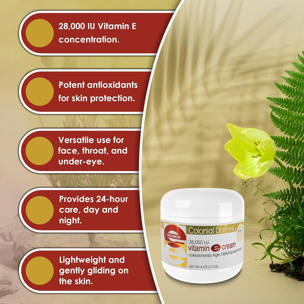 Colonial Dames Crema Concentrada de Vitamina E 28,000 UI - Hidratante para Piel Seca y Líneas de Expresión