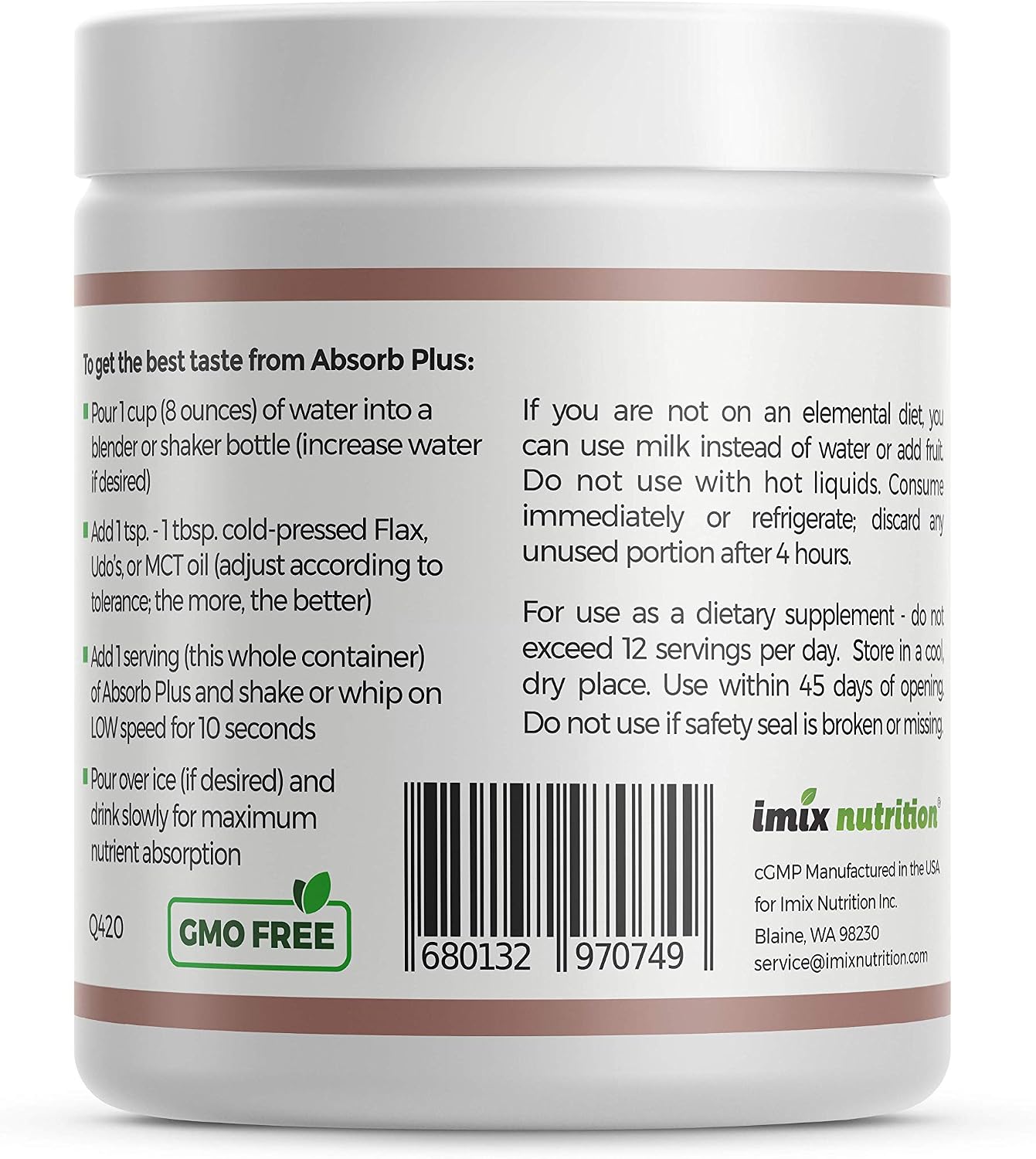 Absorb Plus Isolate Protein - Suplemento Dietético para la Salud Digestiva, Apoyo Nutricional Extra, No-GMO, Sin Gluten, Sin Lactosa, Sin Caseína (100 g, Mocha Grande)