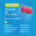 Viteey Gomitas de Vitamina D3 2000 UI (50 mcg) para Adultos y Adolescentes - 120 gomitas