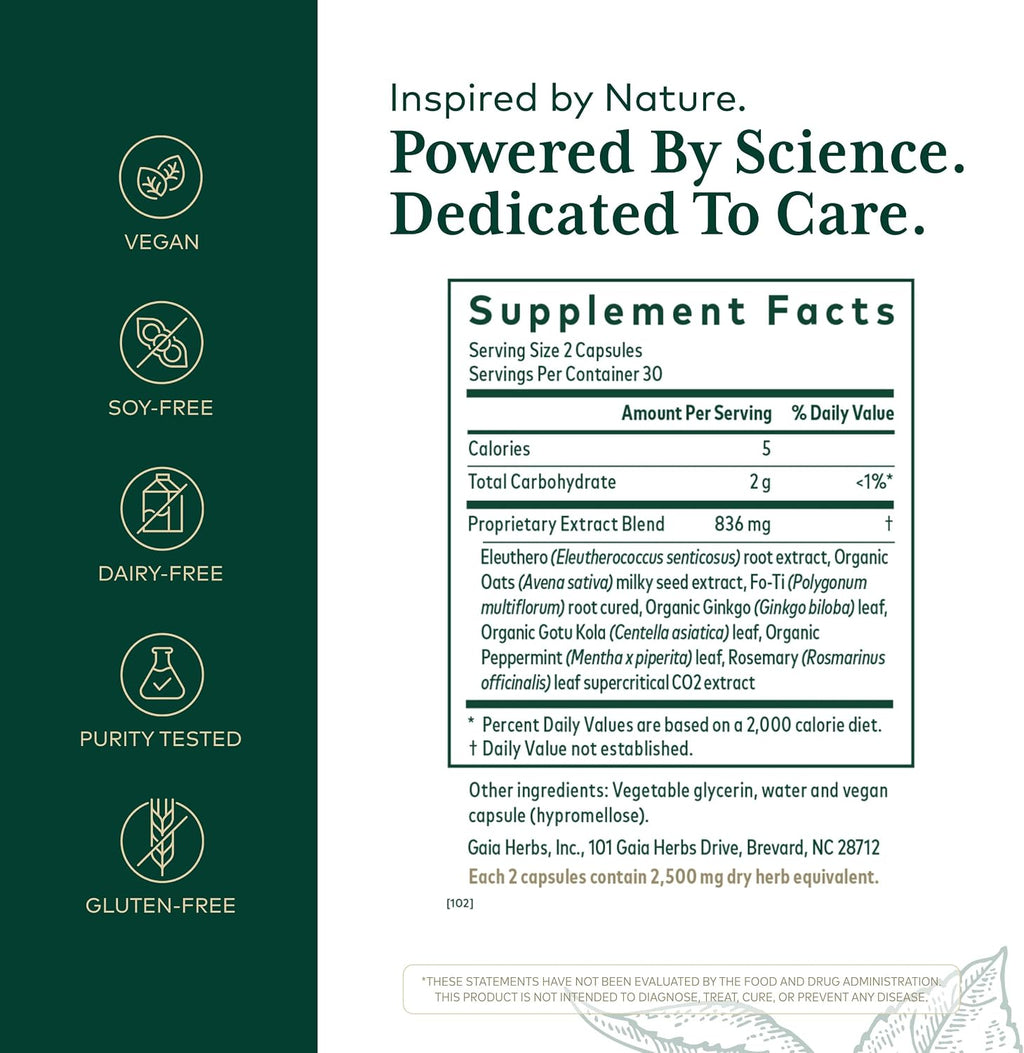 GAIA HERBS PRO Fórmula Cognitiva - Apoyo Cerebral y Circulación Sanguínea - 60 Cápsulas Líquidas