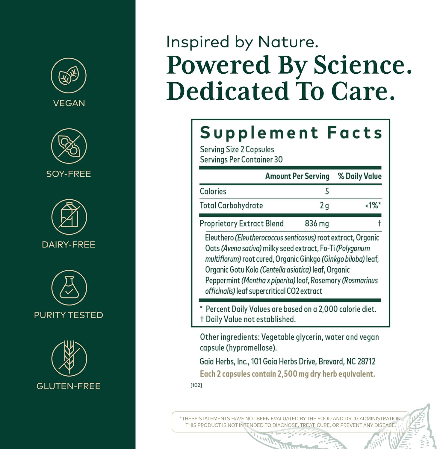 GAIA HERBS PRO Fórmula Cognitiva - Apoyo Cerebral y Circulación Sanguínea - 60 Cápsulas Líquidas