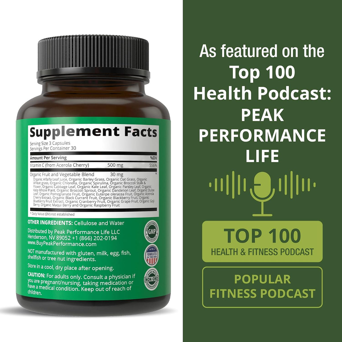 Peak Performance Cápsulas de Vitamina C Natural de Acerola - 90 Cápsulas, 500 mg por Toma – Image 6