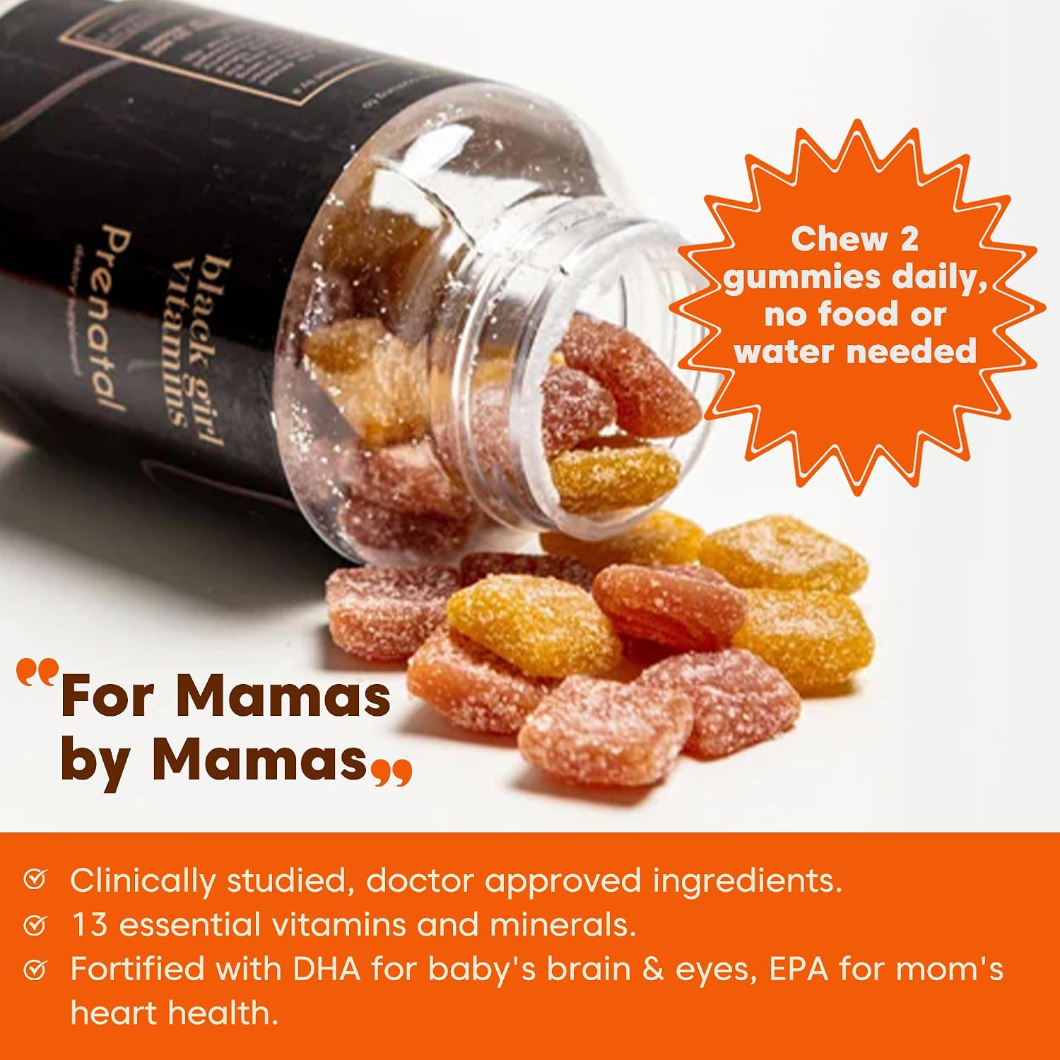 Black Girl Vitamins - Gominolas Prenatales para Mujeres con Folato, Sin Gluten, Sabor Frambuesa-Limonada, 60 uds