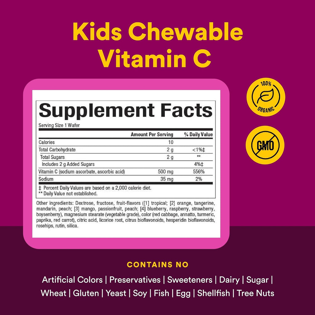 Natural Factors, Vitamina C 500 mg Masticable para Niños, Sabor Fruta, 90 Wafers
