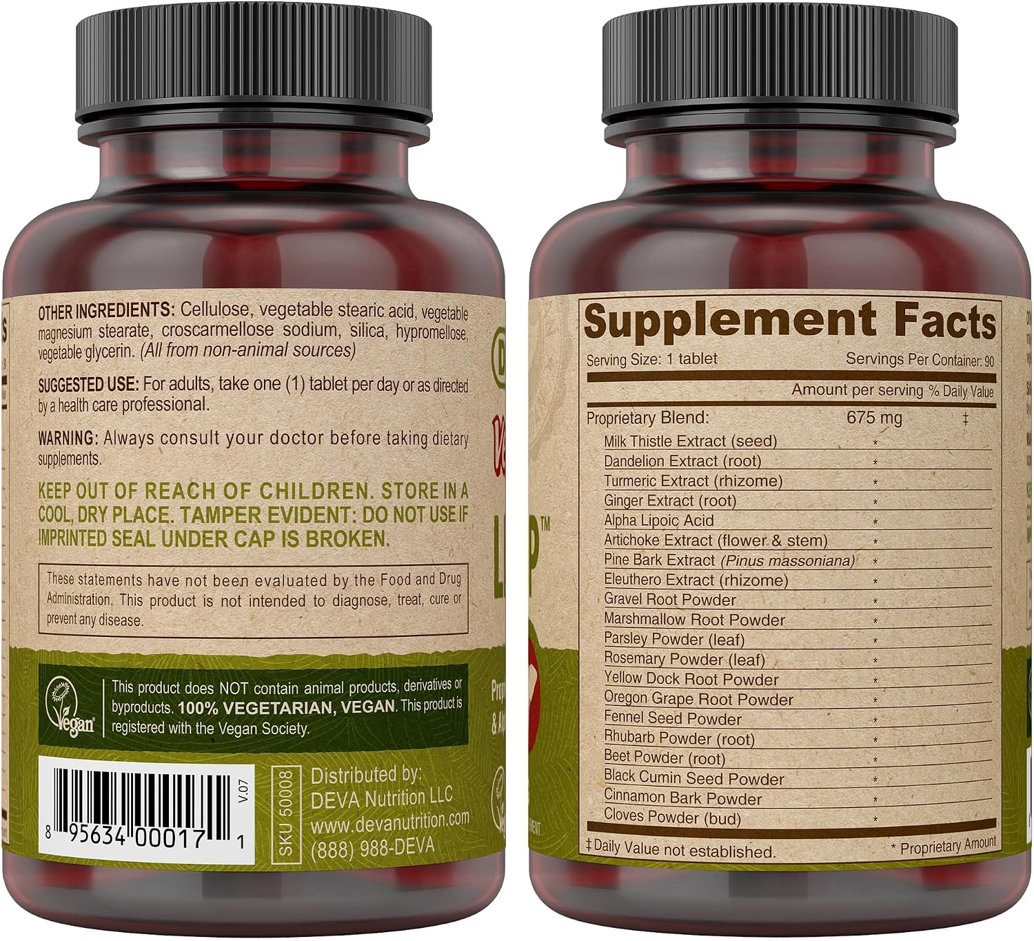 DEVA Vegan Liver Support Tablets 2-Pack - 90 Comprimidos por Envase