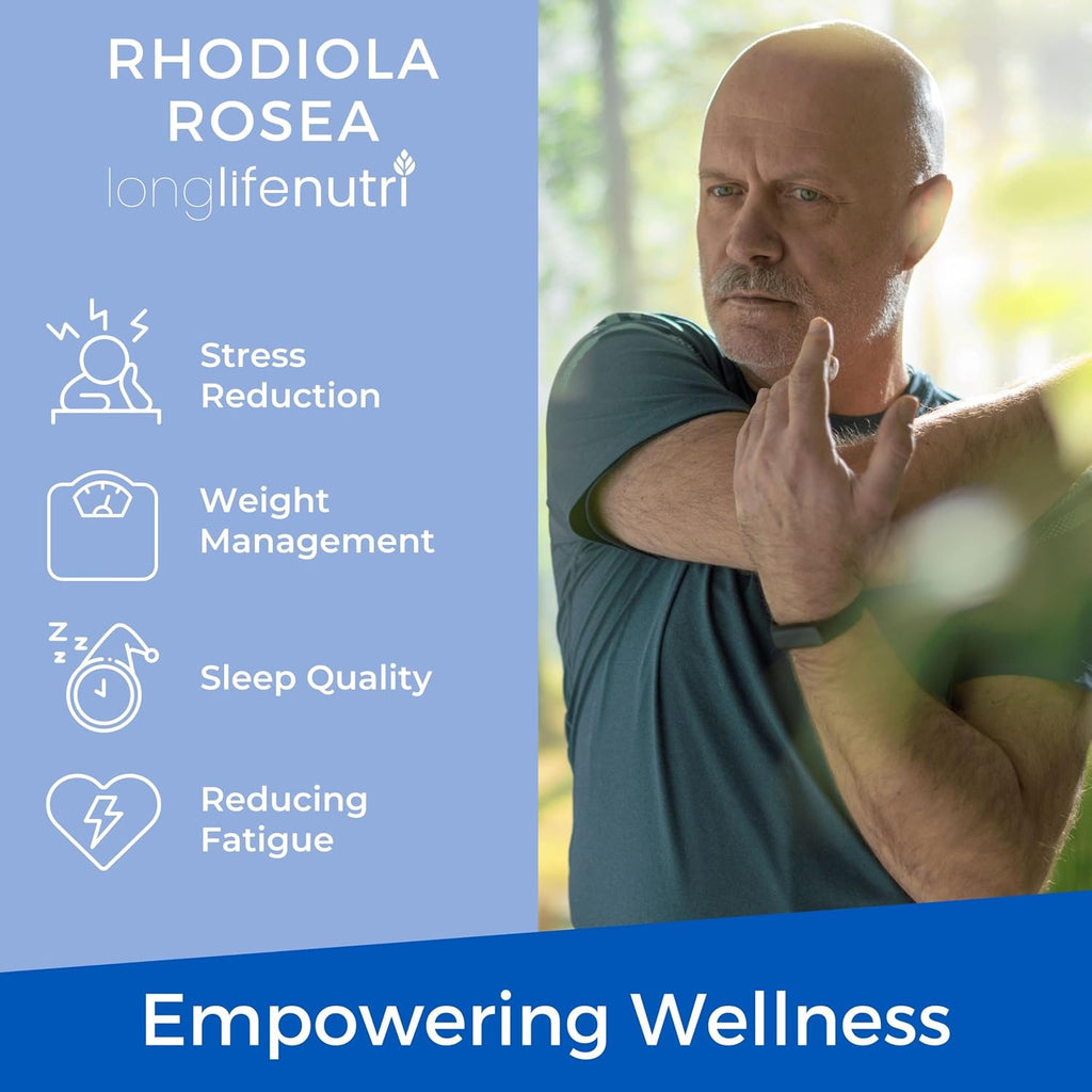 LongLifeNutri Rhodiola Rosea 1000mg, 180 Cápsulas Vegetarianas – Adaptógeno Natural, No Transgénico