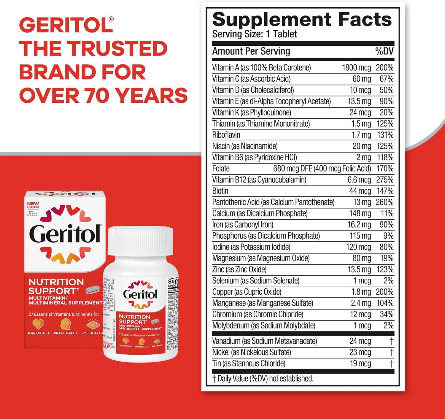 Geritol Multivitamínico Completo - 27 Vitaminas y Minerales Esenciales con Hierro, Vitaminas B, C, D y E - Sin Gluten - 100 Comprimidos (Paquete de 3)