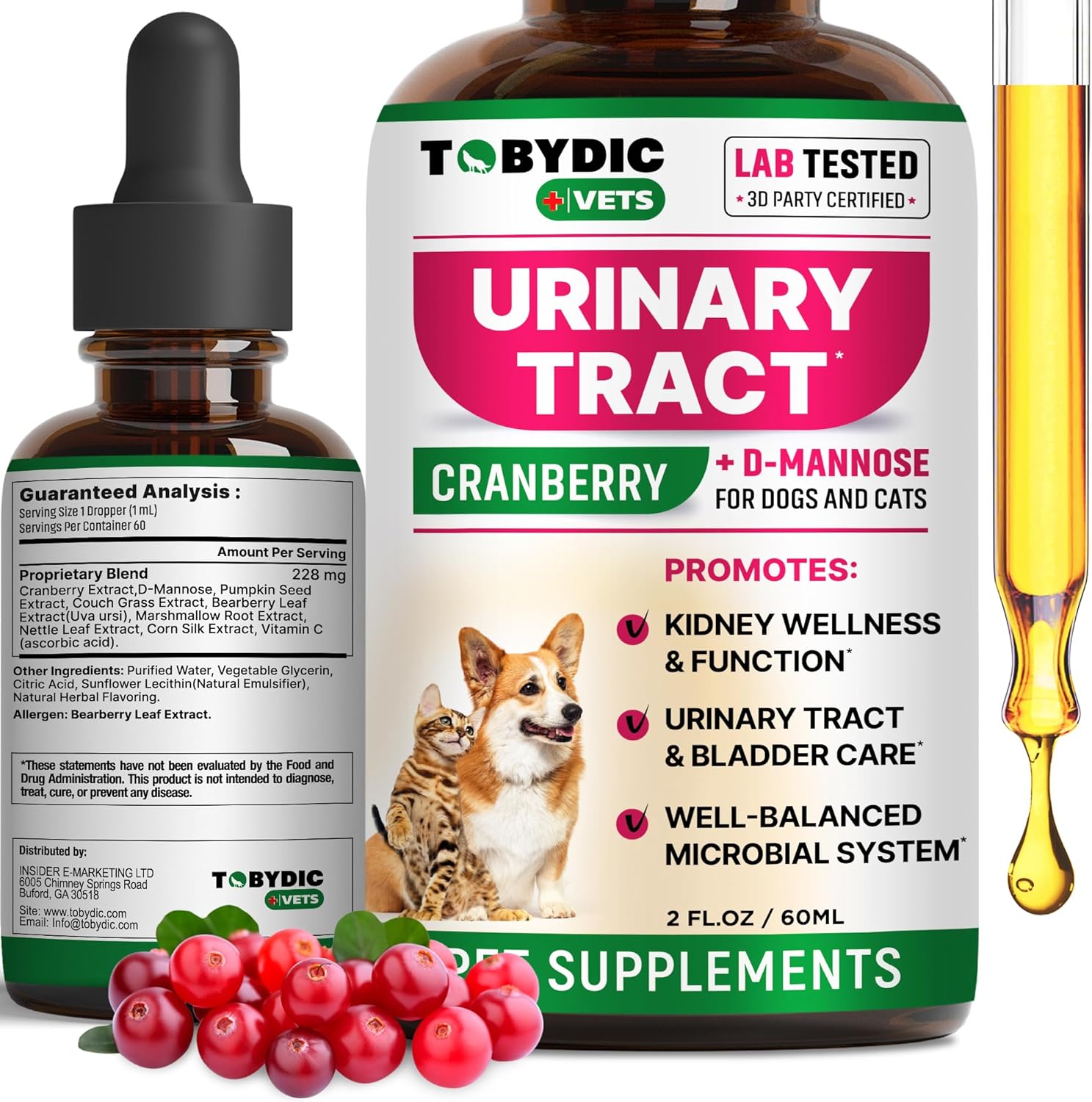 Tratamiento para Infecciones Urinarias en Gatos y Perros con Arándano Rojo y D-Manosa - Suplemento Natural para ITU - Salud Renal y de Vejiga