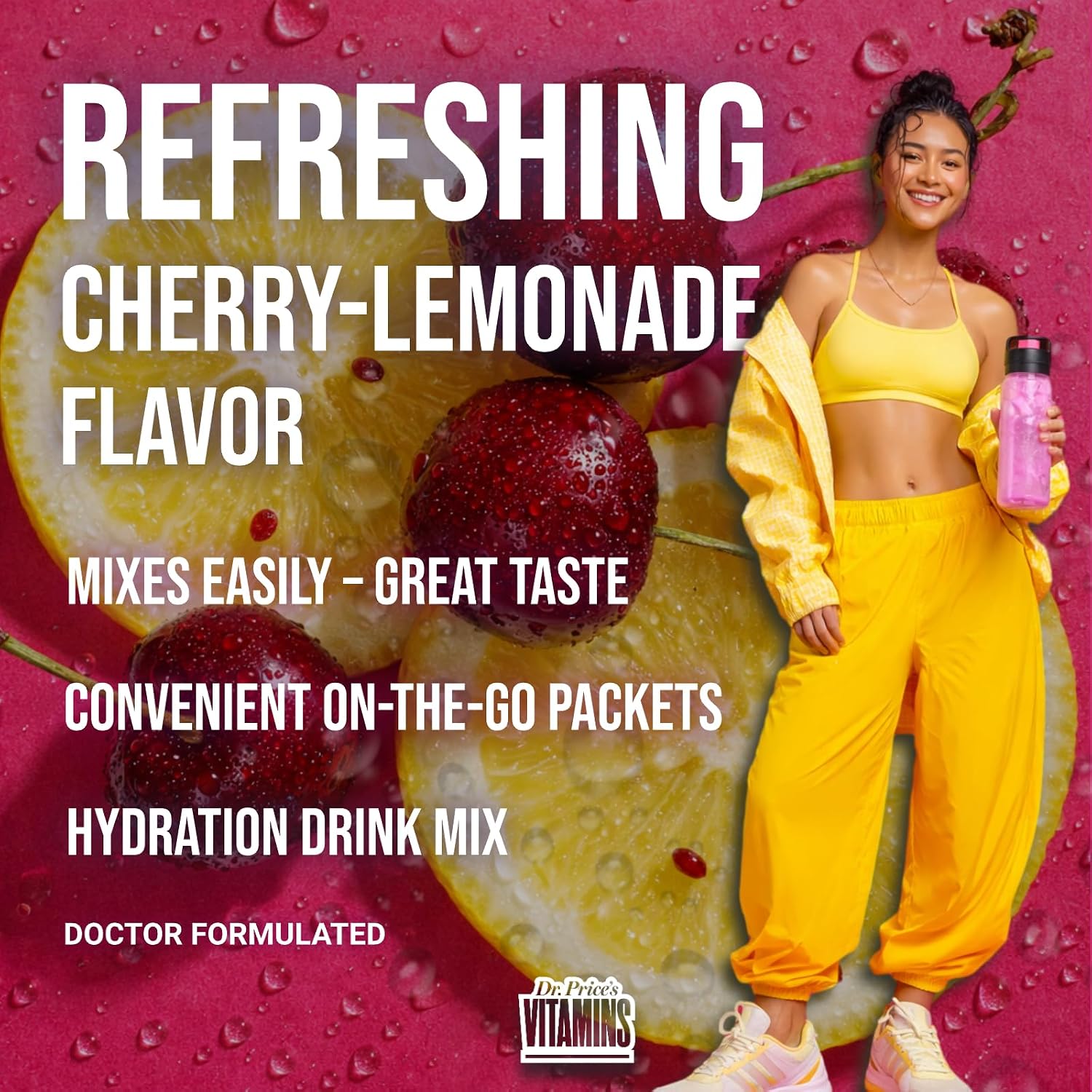 Dr. Price's Electrolytes Cherry Lemonade - 30 Sobres de Hidratación en Polvo Sin Azúcar