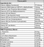 Focus Patch - Parches de Apoyo a la Función Cerebral con Vitaminas D3, A, B9, B1, B2, B3, B6, B7 (Biotina), Citrato de Zinc y B12 - 30 Parches - Vegano y Resistente al Agua
