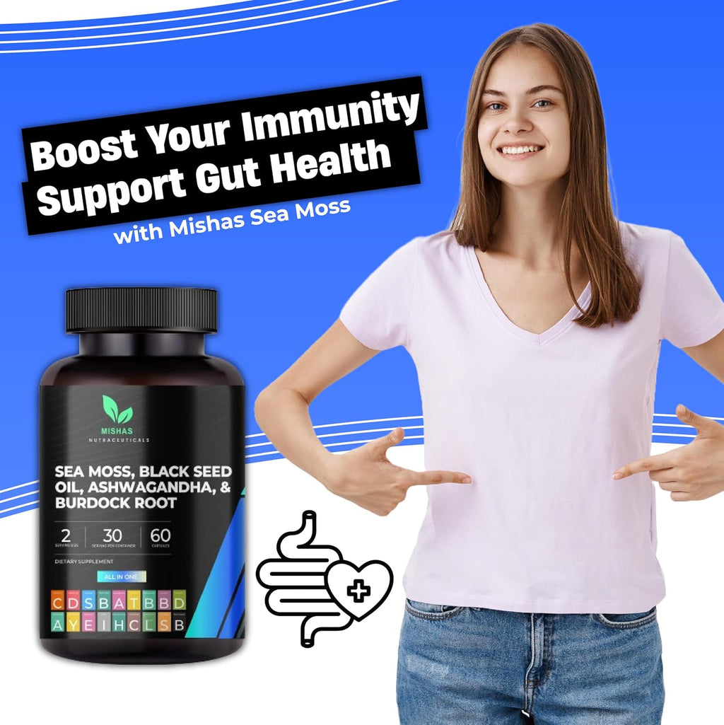 Mishas Nutraceuticals Sea Moss Blend 15 en 1 - Cápsulas de Musgo Marino y Hierbas