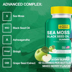 Sea Moss Gummis con Shilajit, Ashwagandha y Astaxantina - Rico en Minerales y Vitaminas - 60 Gominolas