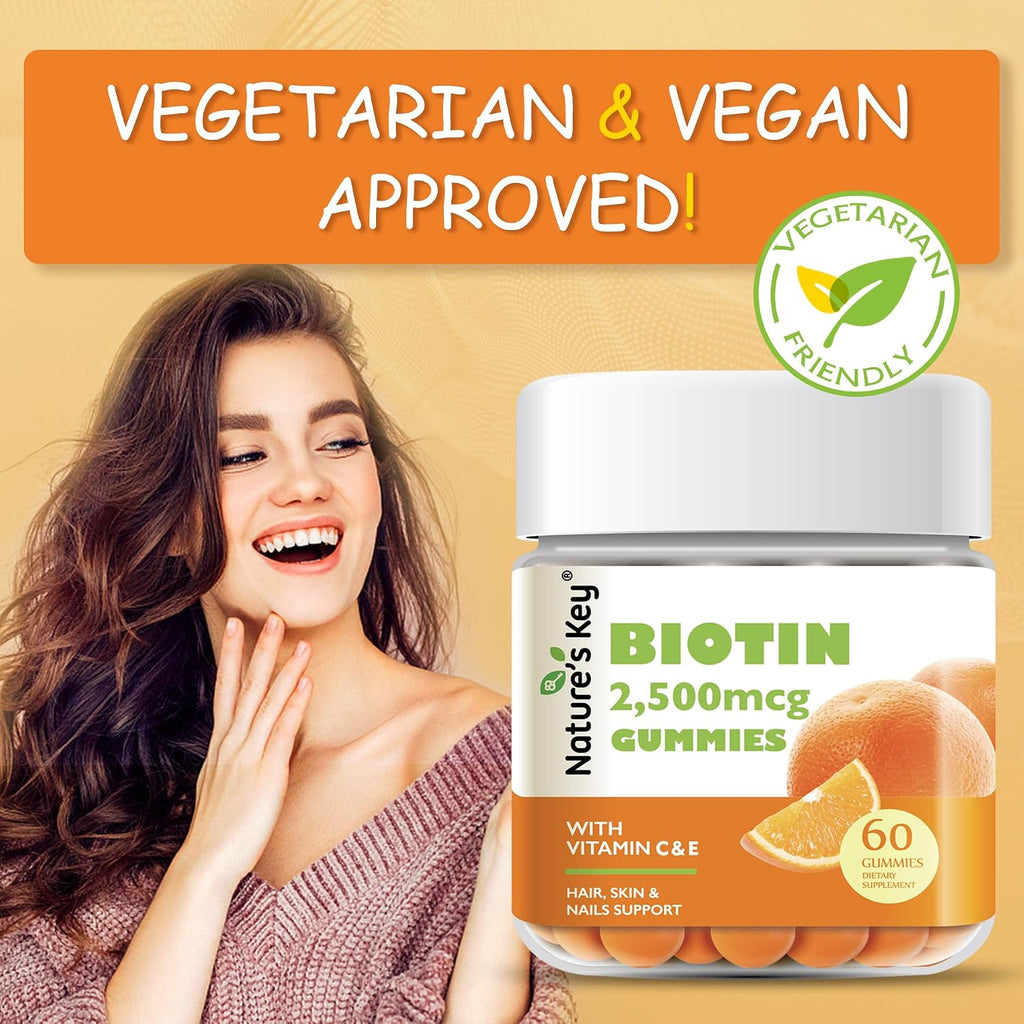 Nature's Key Gominolas de Biotina con Vitamina C y E – Veganas – 60 unidades
