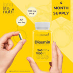Diosmin 1000mg Advanced Formula - 240 Cápsulas para Apoyo a la Salud Circulatoria, Suministro de 4 Meses, No GMO, Fabricado en EE. UU. - Suplemento Diario de Bienestar