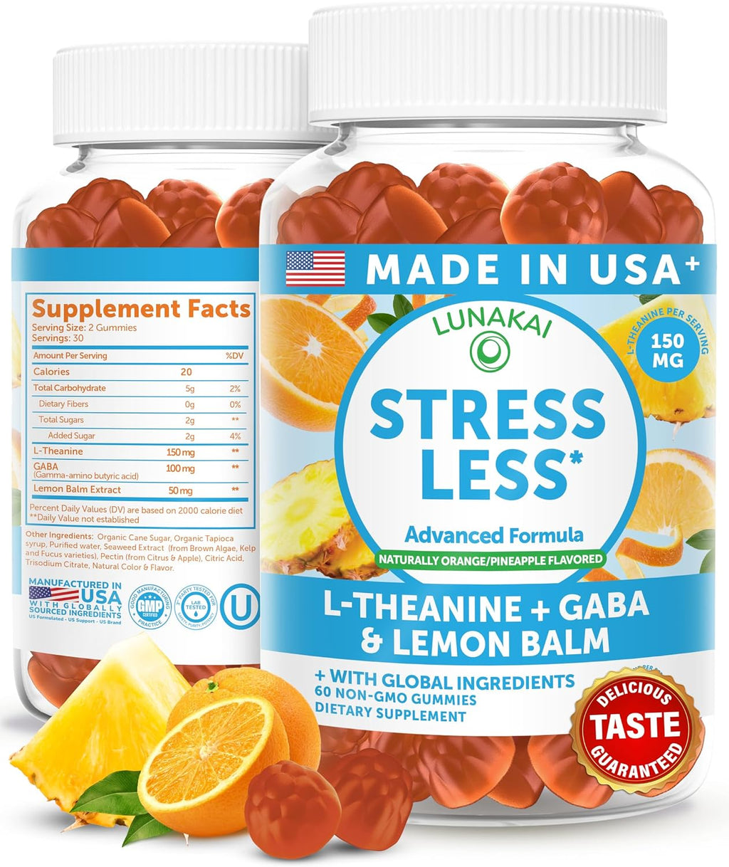 Lunakai Calm & Stress Relief Gummies – Gomas calmantes con GABA y L-teanina, 60 unidades