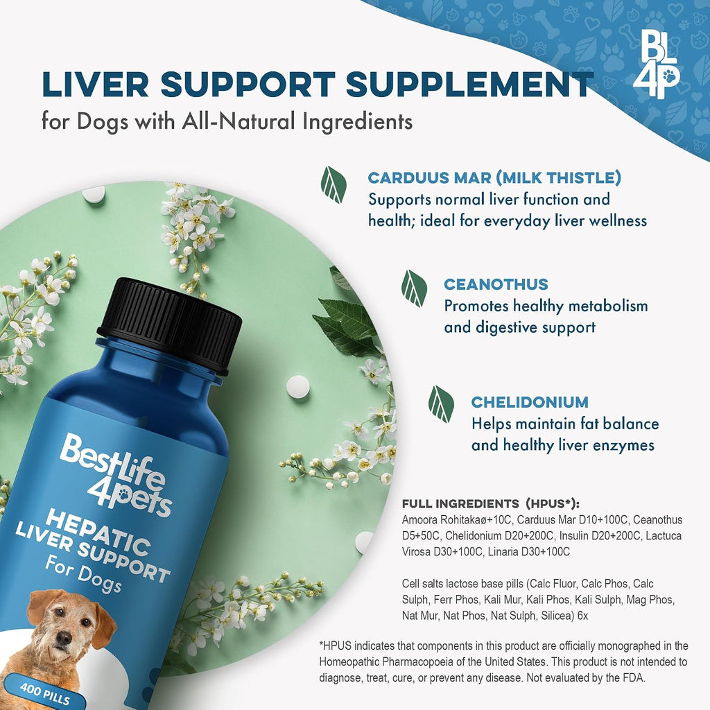 Complemento Hepático para Perros con Cardo Mariano – Fórmula de Detox Suave – 400 Comprimidos Inodoros
