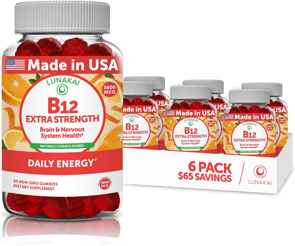 Lunakai Gominolas de Vitamina B12 3000mcg - Metilcobalamina para Energía y Metabolismo