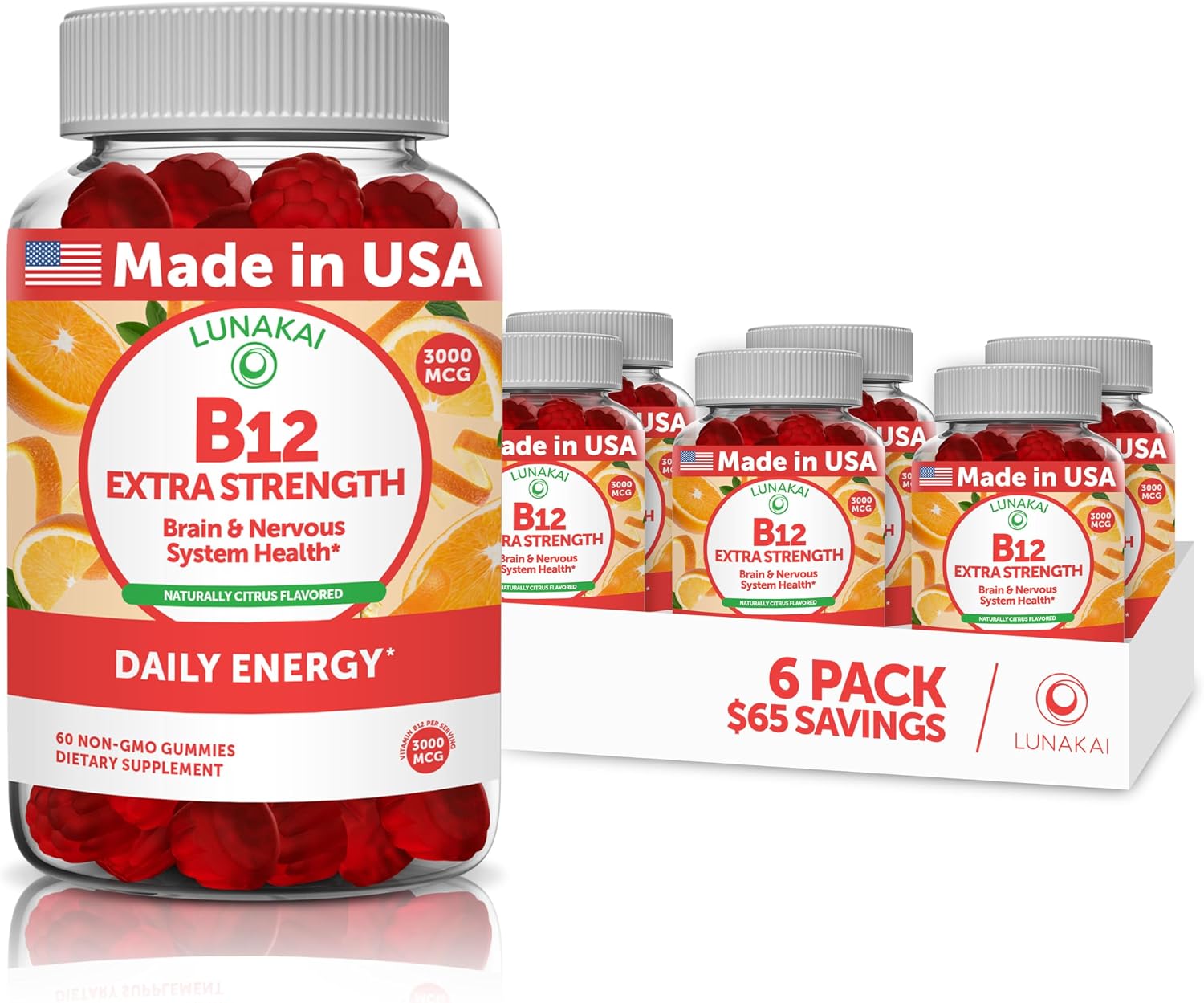 Lunakai Gominolas de Vitamina B12 3000mcg - Metilcobalamina para Energía y Metabolismo - 60 Gominolas