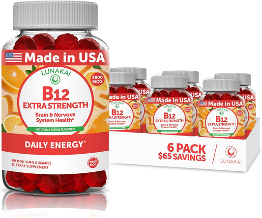 Lunakai Gominolas de Vitamina B12 3000mcg - Metilcobalamina para Energía y Metabolismo - 60 Gominolas