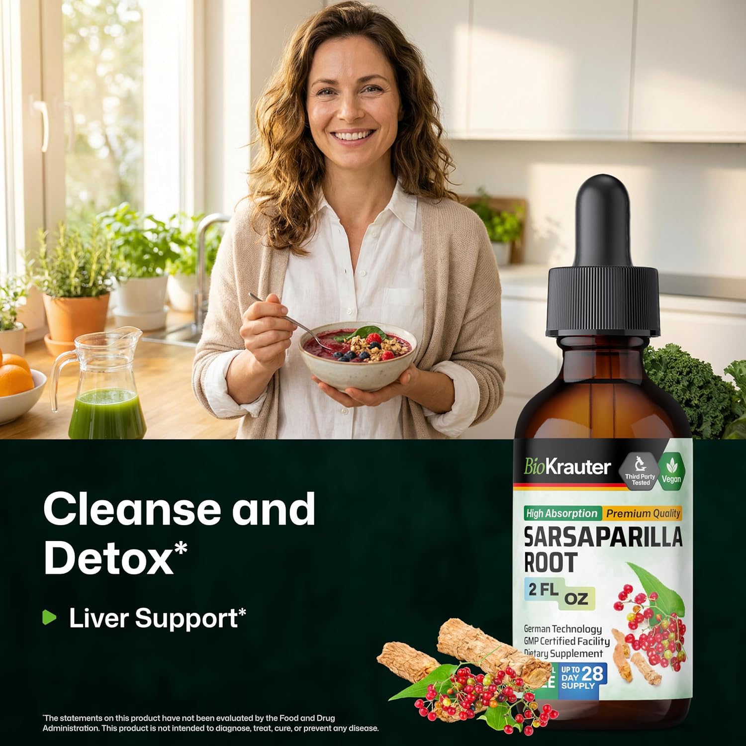 BIO KRAUTER® Extracto de Zarzaparrilla para Limpieza Hepática y Depuración, 60 ml