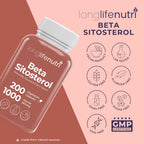 LongLifeNutri Beta Sitosterol 1000mg - Suplemento de Fitoesteroles, 200 Cápsulas Vegetarianas