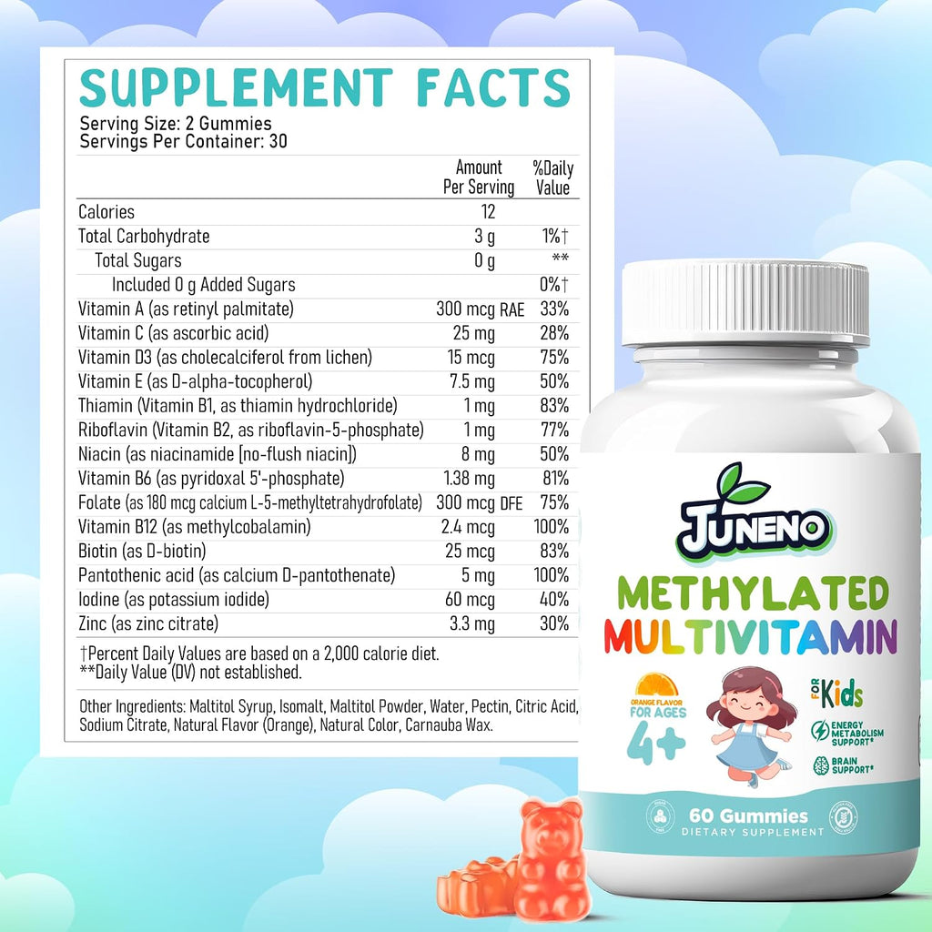 Gominolas Multivitamínicas Metiladas para Niños con Complejo B, 5-MTHF y Metilcobalamina - Sin Azúcar, Vegano