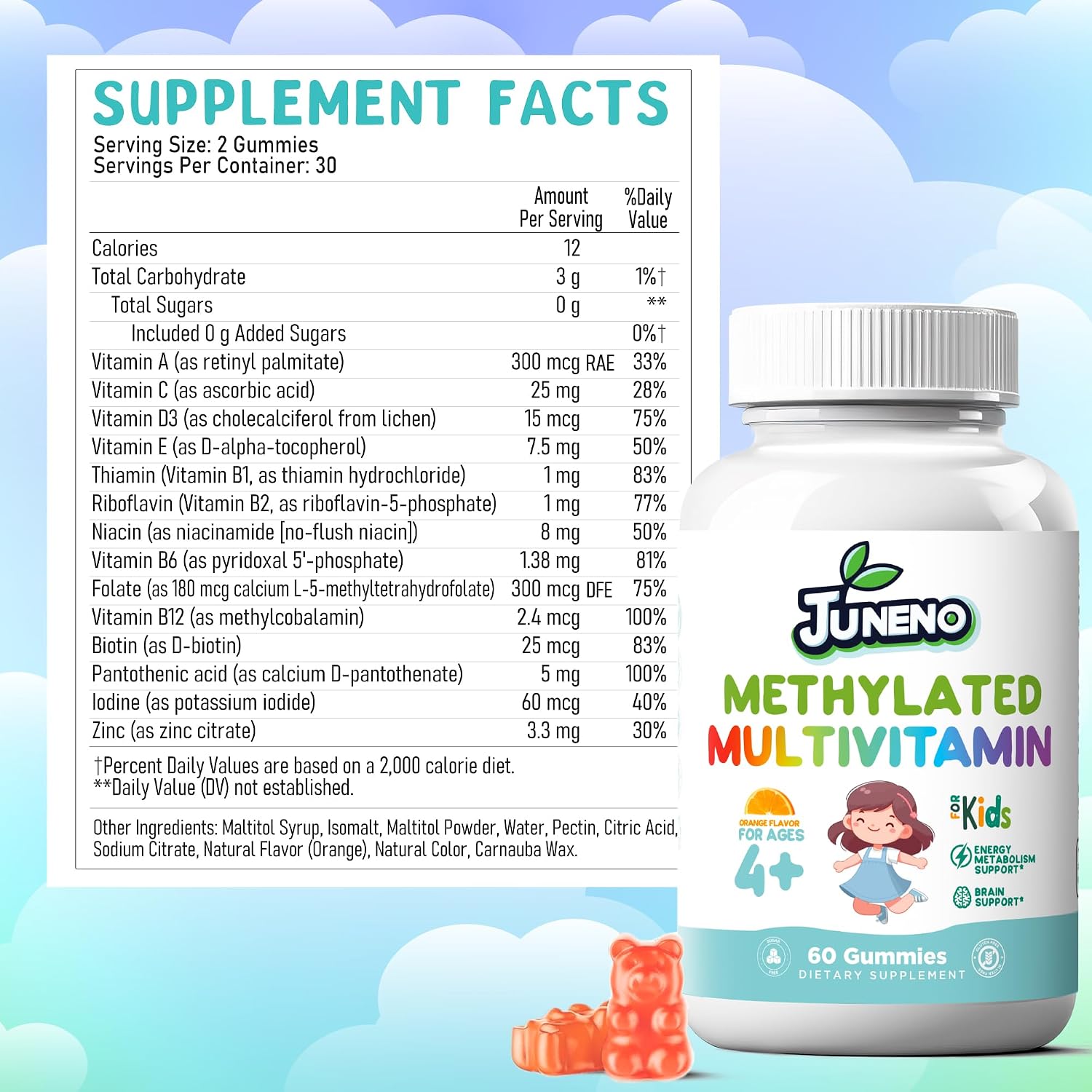 Gominolas Multivitamínicas Metiladas para Niños con Complejo B, 5-MTHF y Metilcobalamina - Sin Azúcar, Vegano