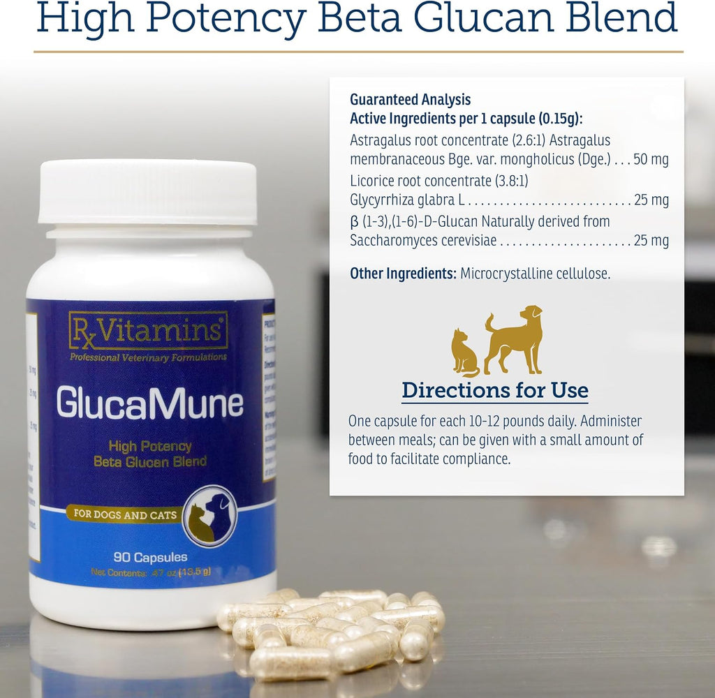 GlucaMune de Rx Vitamins - Suplemento inmunológico para perros y gatos - 90 cápsulas