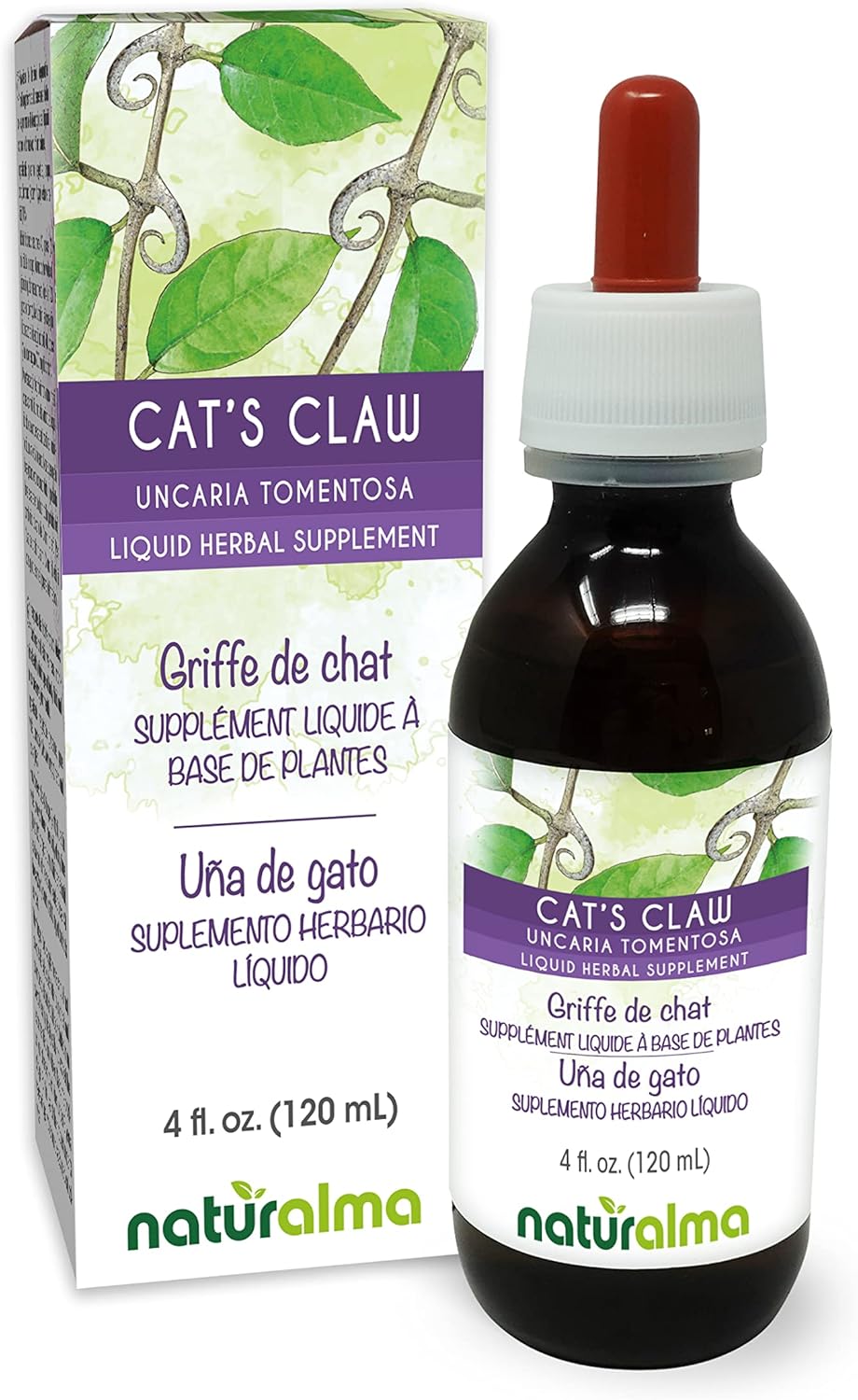 Naturalma Cat's Claw (Uncaria tomentosa) corteza Tintura sin alcohol - 200 ml Extracto líquido en gotas - Complemento herbal - Vegano