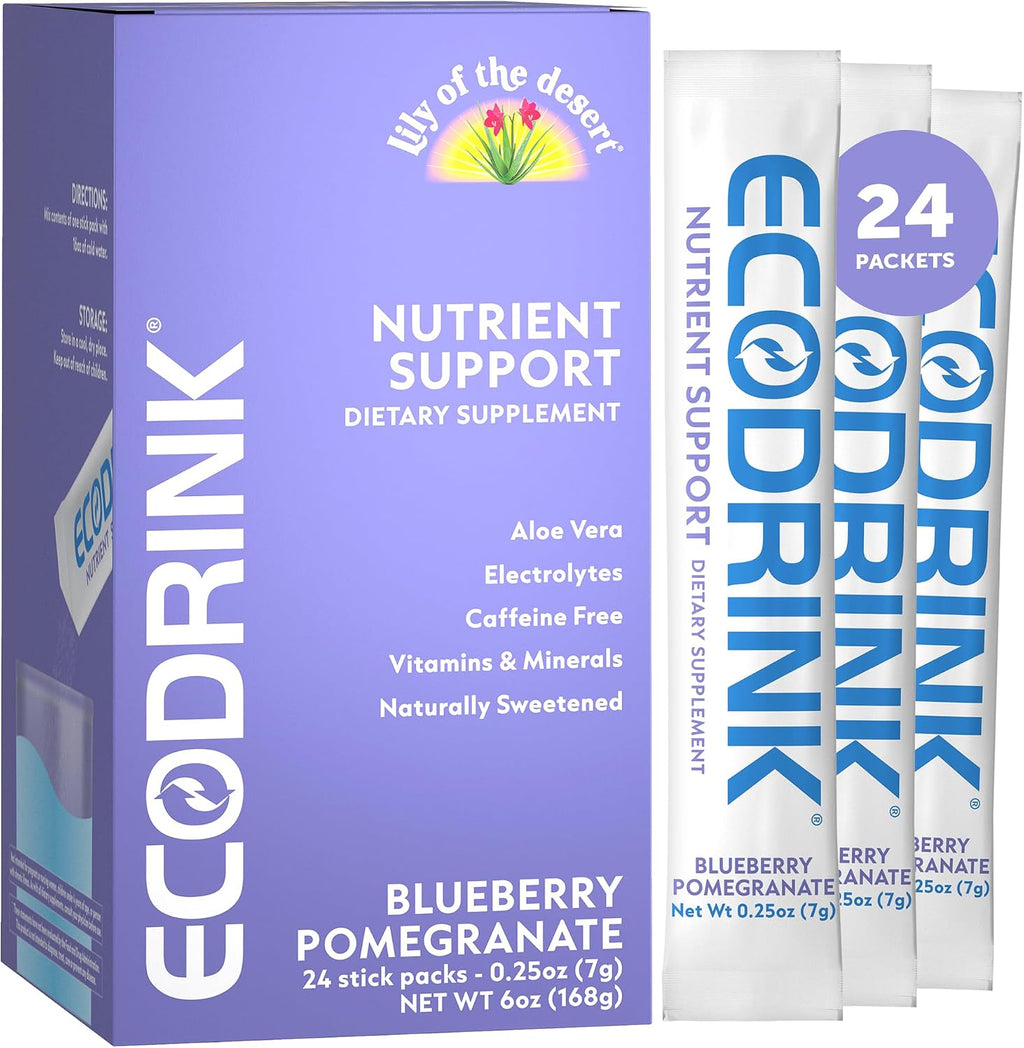 EcoDrink Hydration Packs with Nutritional Support, Peach Mango – Multivitamin Blend with Electrolytes & Aloe, 24 Packets
