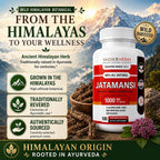 Vadik Herbs Jatamansi Cápsulas 1000mg – Raíz Orgánica de Jatamansi (Nardostachys jatamansi) – Hierba Ayurvédica para la Calma, Claridad y Sueño Reparador – 100 Cápsulas Vegetales – No Transgénico