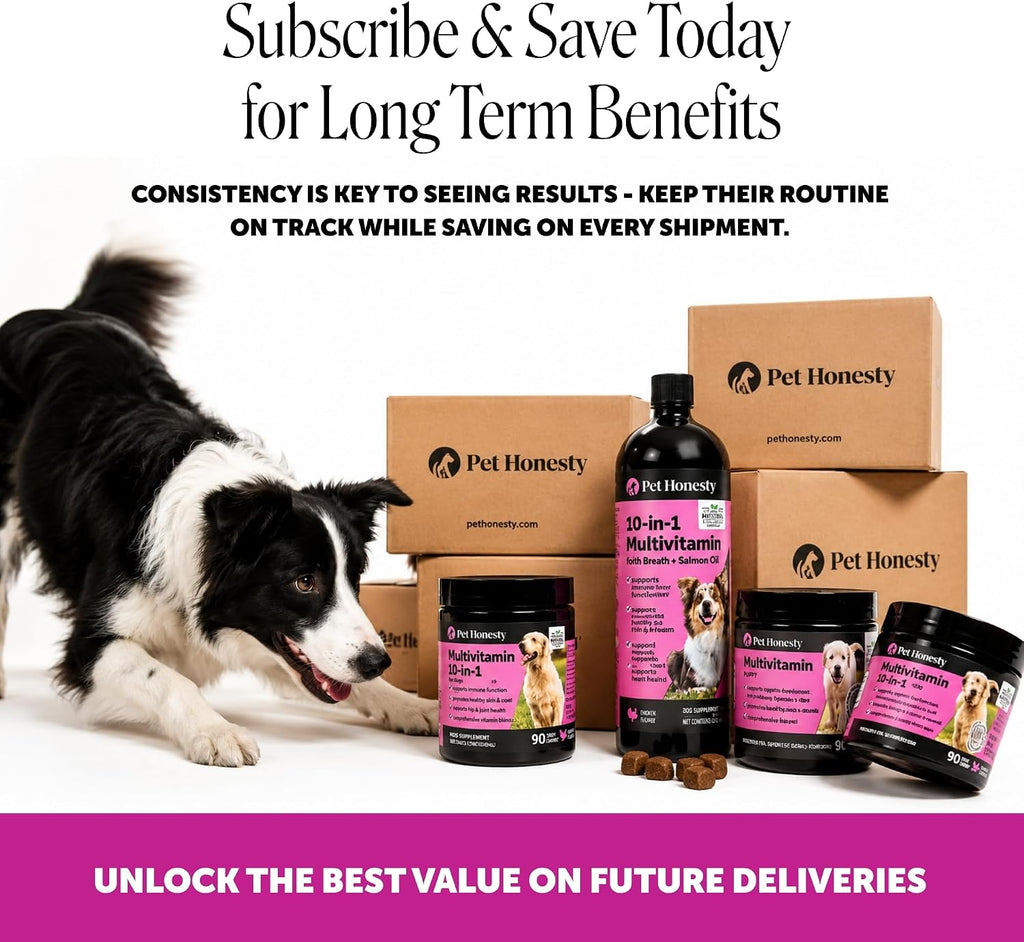 Suplemento Multivitamínico 10 en 1 para Perros con Glucosamina y Probióticos - Apoyo para Articulaciones y Cadera, Salud Digestiva, Inmunidad, Corazón y Piel - Vitaminas Diarias y Omega-3 (Sabor a Mantequilla de Maní, 90 unidades)