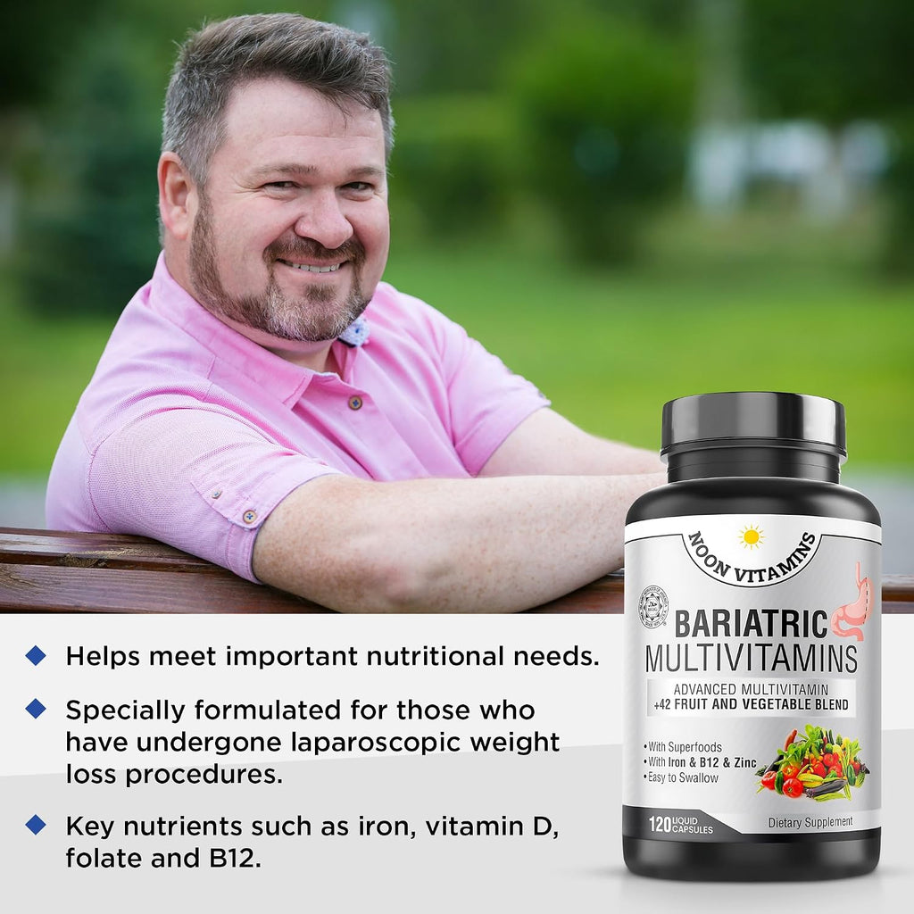 Multivitamínico Bariátrico con Hierro para Mujeres y Hombres - Mezcla de 42 Superfoods para Energía y Apoyo Inmunológico - Recuperación Postoperatoria, Cápsulas Líquidas Fáciles de Tragar, Halal, Hecho en EE.UU. (120 Cápsulas Líquidas)