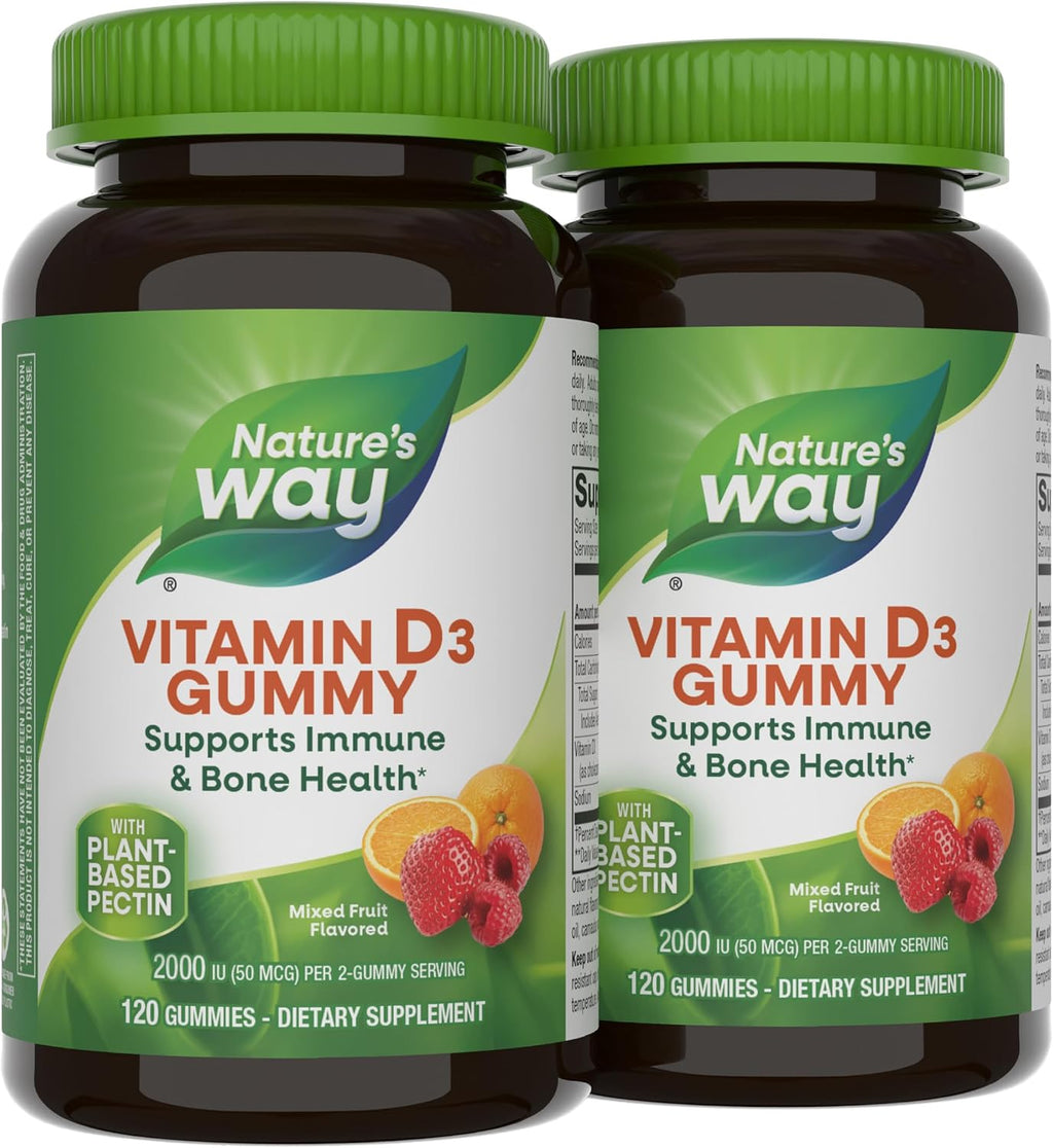 Nature's Way Vitamina D3 Gummies - 2000 IU por dosis (50 mcg) - Sabor a frutas - 120 gomitas
