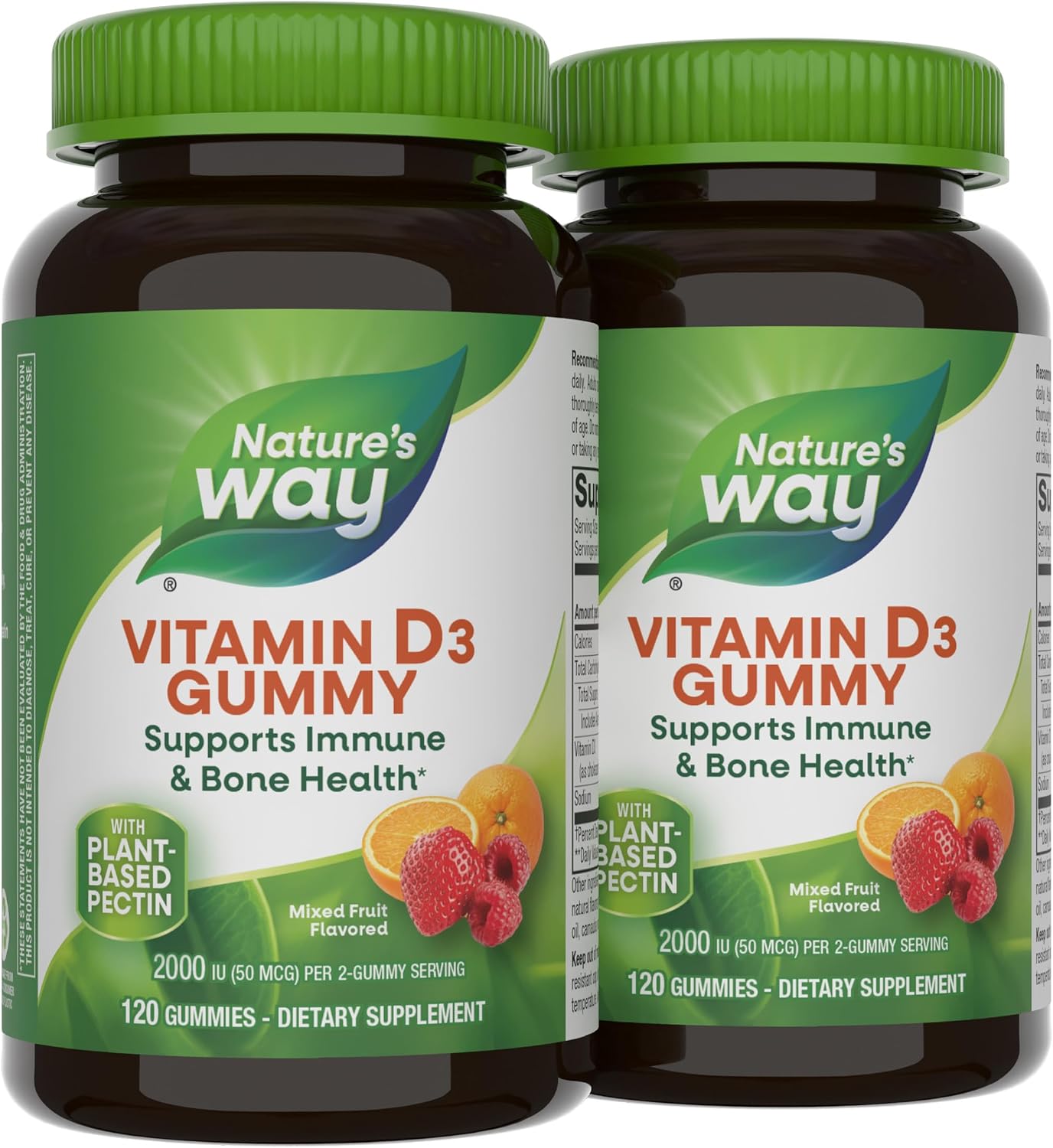 Nature's Way Vitamina D3 Gummies - 2000 IU por dosis (50 mcg) - Sabor a frutas - 120 gomitas