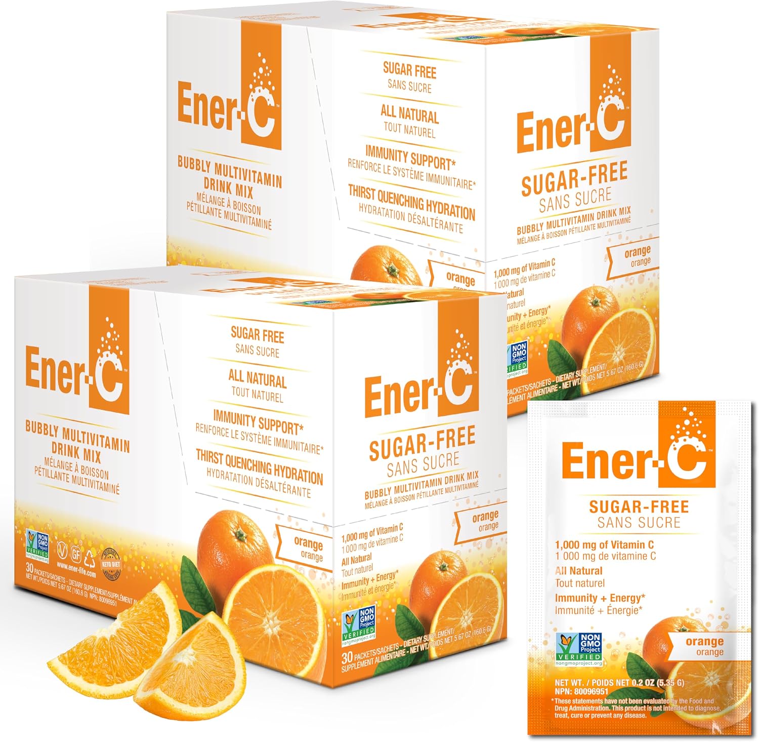 Ener-C Sugar Free Multivitamin Drink Mix - Sabor Naranja, 60 Sobres