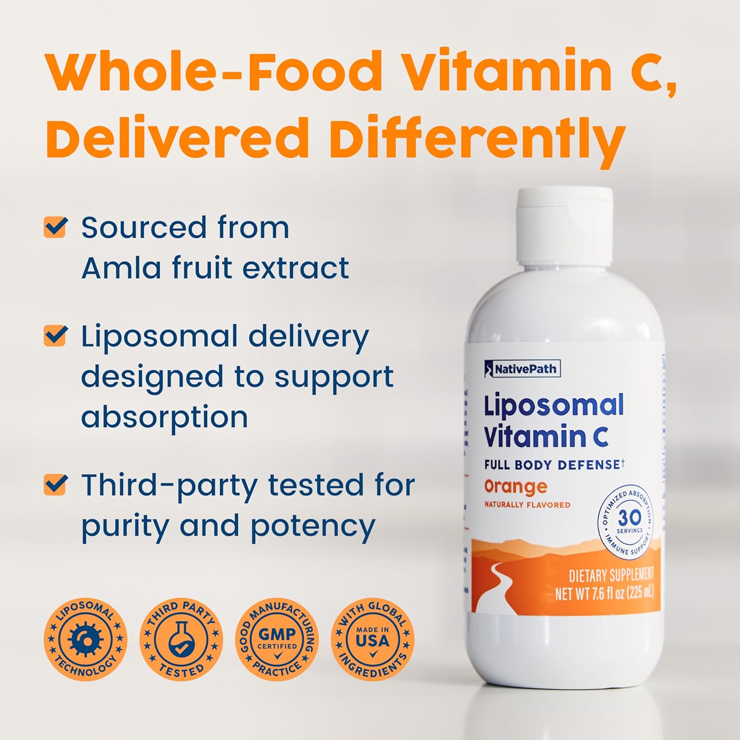 NativePath Vitamina C Liposomal 500 mg con Amla – Líquido Sabor Naranja, 30 Dosis