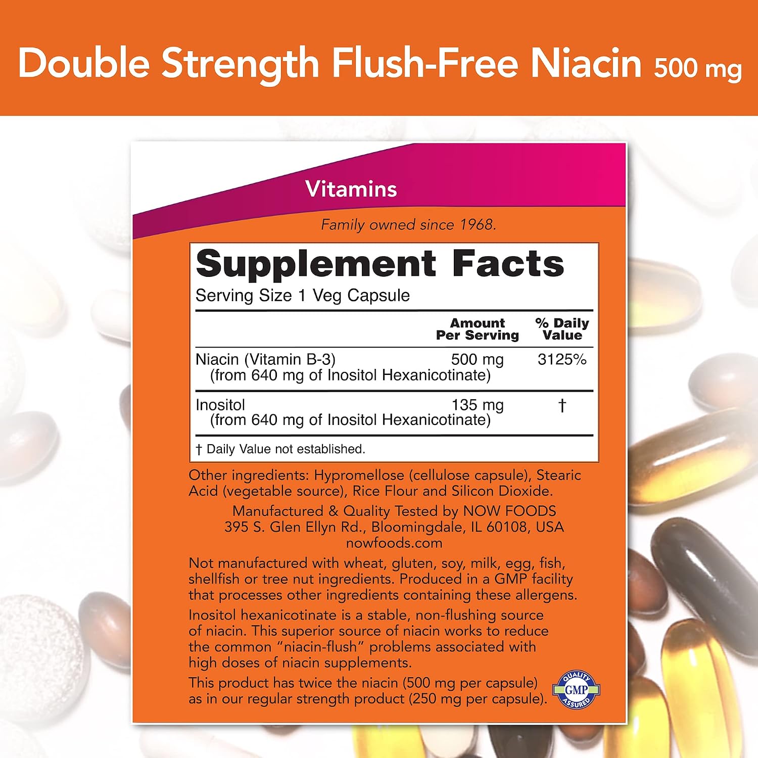NOW Foods Niacina sin Rubor 500 mg - 90 Cápsulas