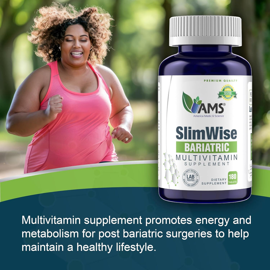 America Medic & Science SlimWise Bariatric Multivitamin 180 Caplets | 2 Meses de Suministro | Post Bypass Gástrico