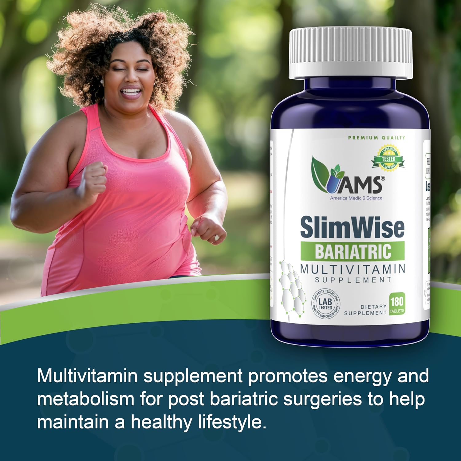America Medic & Science SlimWise Bariatric Multivitamin 180 Caplets | 2 Meses de Suministro | Post Bypass Gástrico