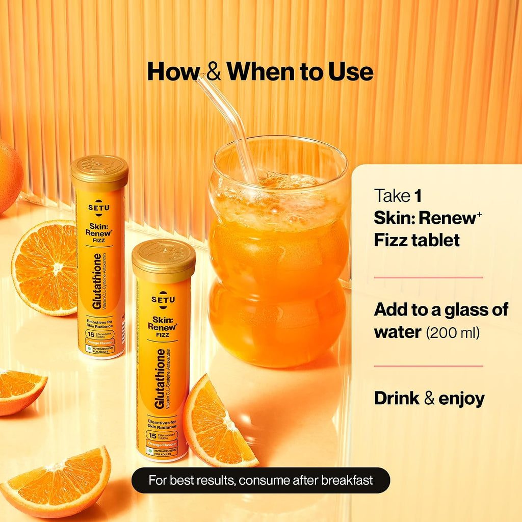 SETU Skin Renew Gluta Fizz: Glutatión con Vitamina C, 30 Comprimidos Efervescentes Sabor Naranja