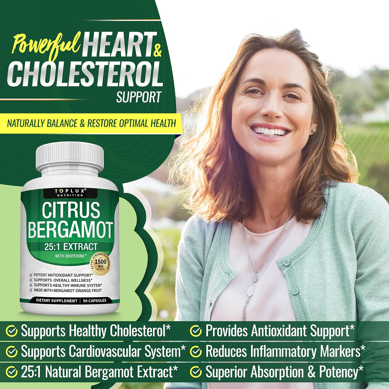 Citrus Bergamot Supplement 1500mg - 25:1 Extract - 90 Cápsulas
