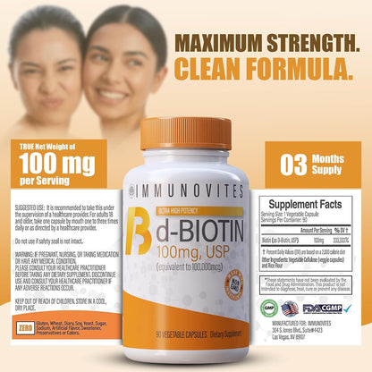 IMMUNOVITES Biotina de Alta Dosis 100 mg – La biotina contribuye al funcionamiento normal del sistema nervioso. – Image 7