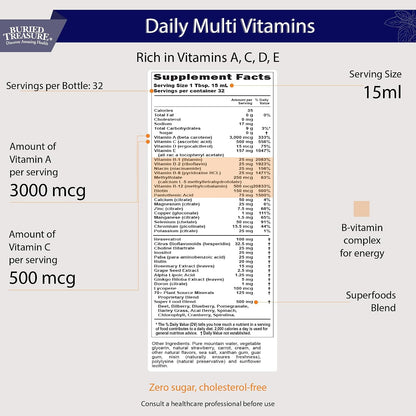 Buried Treasure Daily Nutrition Líquido – Vitaminas A, C, D y E: La vitamina A contribuye al mantenimiento de la – Image 2