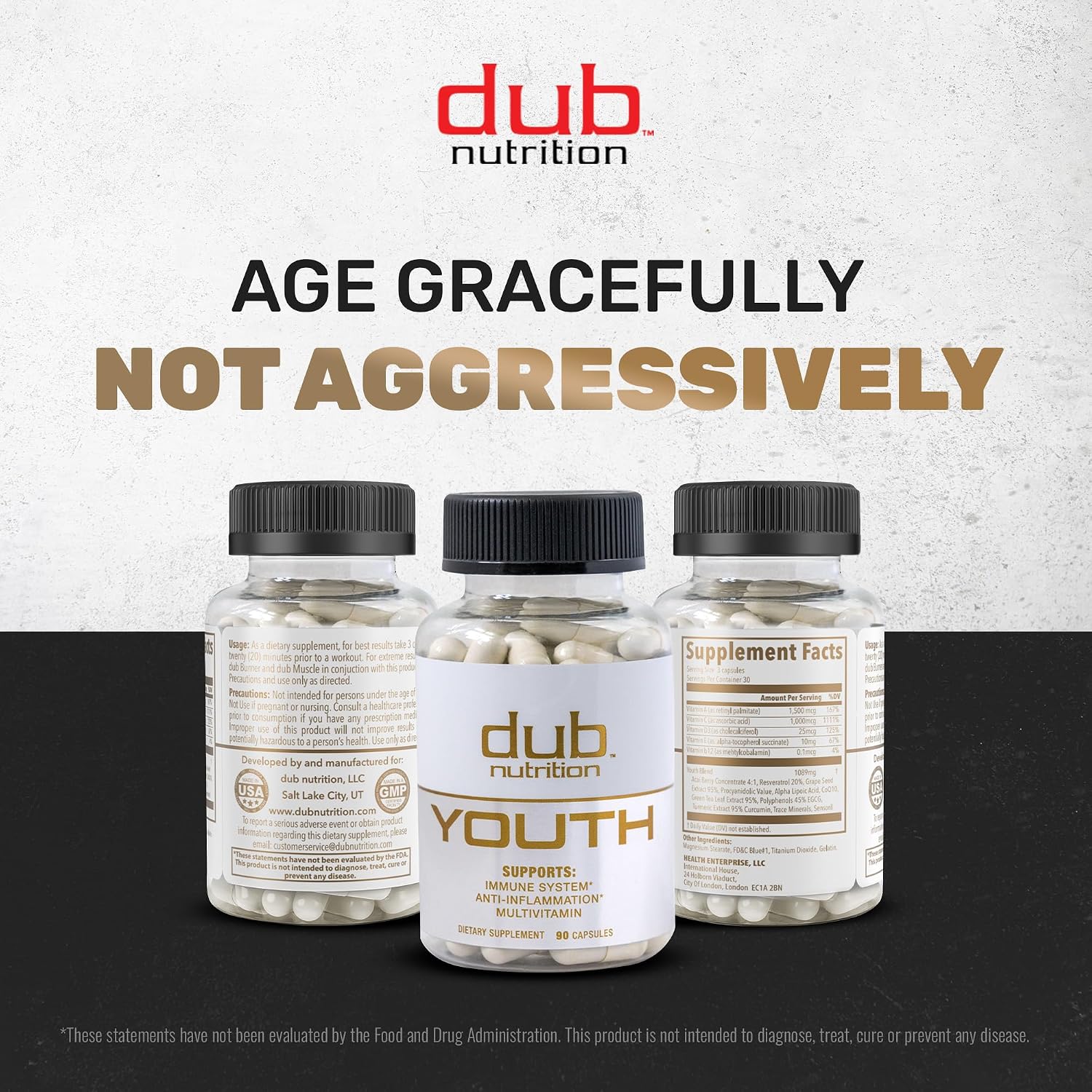 Youth de Dub Nutrition - Fórmula con Acai, Resveratrol, Cúrcuma y Vitaminas - 90 Cápsulas